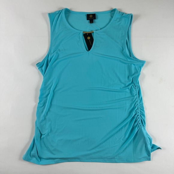 JM Collection Tops - NWT JM Collection Women's Large Turquoise‎ Blue Keyhole Ruched Sleeveless Top